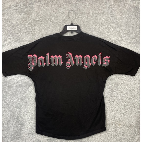 Palm Angels Doubled Logo Over Tee 'Black/Fuchsia' Short Sleeve T Shirt Sz Small - Picture 1 of 11